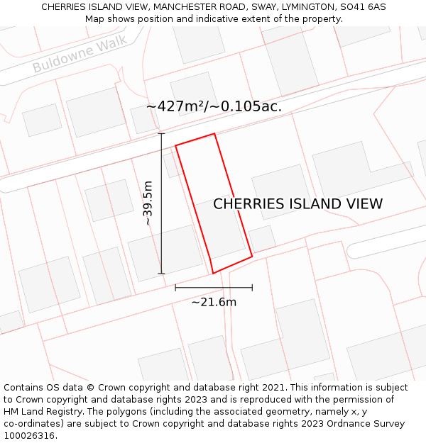 CHERRIES ISLAND VIEW, MANCHESTER ROAD, SWAY, LYMINGTON, SO41 6AS: Plot and title map