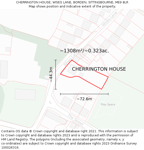 CHERRINGTON HOUSE, WISES LANE, BORDEN, SITTINGBOURNE, ME9 8LR: Plot and title map