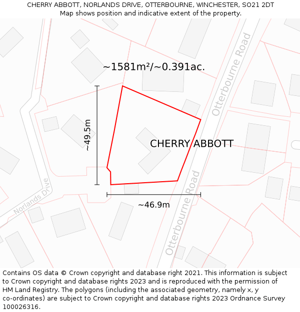 CHERRY ABBOTT, NORLANDS DRIVE, OTTERBOURNE, WINCHESTER, SO21 2DT: Plot and title map