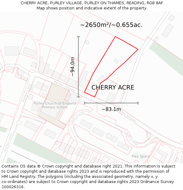 CHERRY ACRE, PURLEY VILLAGE, PURLEY ON THAMES, READING, RG8 8AF: Plot and title map