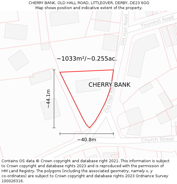 CHERRY BANK, OLD HALL ROAD, LITTLEOVER, DERBY, DE23 6GG: Plot and title map