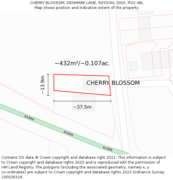 CHERRY BLOSSOM, DENMARK LANE, ROYDON, DISS, IP22 4BL: Plot and title map