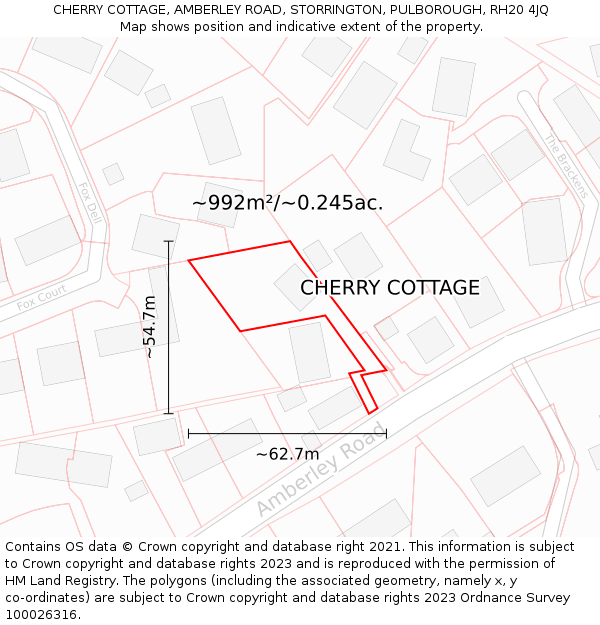 CHERRY COTTAGE, AMBERLEY ROAD, STORRINGTON, PULBOROUGH, RH20 4JQ: Plot and title map