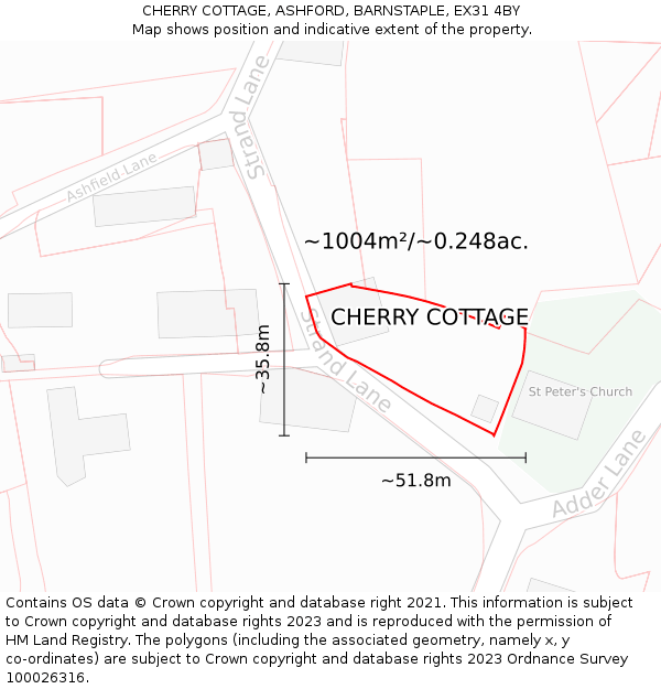 CHERRY COTTAGE, ASHFORD, BARNSTAPLE, EX31 4BY: Plot and title map