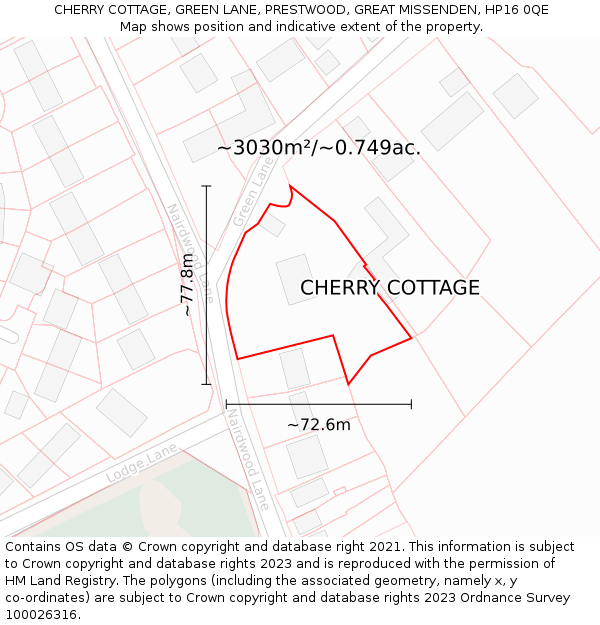 CHERRY COTTAGE, GREEN LANE, PRESTWOOD, GREAT MISSENDEN, HP16 0QE: Plot and title map