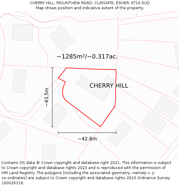 CHERRY HILL, MOUNTVIEW ROAD, CLAYGATE, ESHER, KT10 0UD: Plot and title map