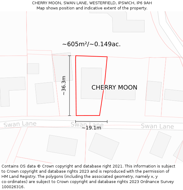 CHERRY MOON, SWAN LANE, WESTERFIELD, IPSWICH, IP6 9AH: Plot and title map