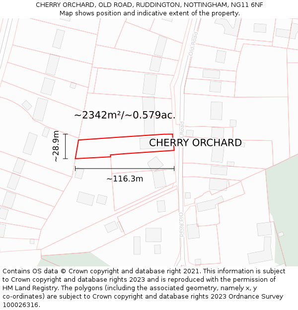 CHERRY ORCHARD, OLD ROAD, RUDDINGTON, NOTTINGHAM, NG11 6NF: Plot and title map