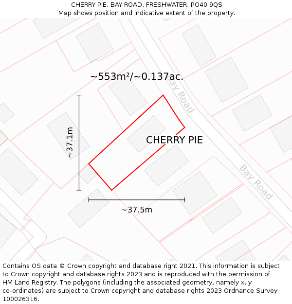 CHERRY PIE, BAY ROAD, FRESHWATER, PO40 9QS: Plot and title map