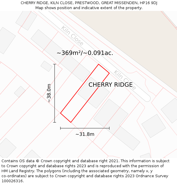 CHERRY RIDGE, KILN CLOSE, PRESTWOOD, GREAT MISSENDEN, HP16 9DJ: Plot and title map