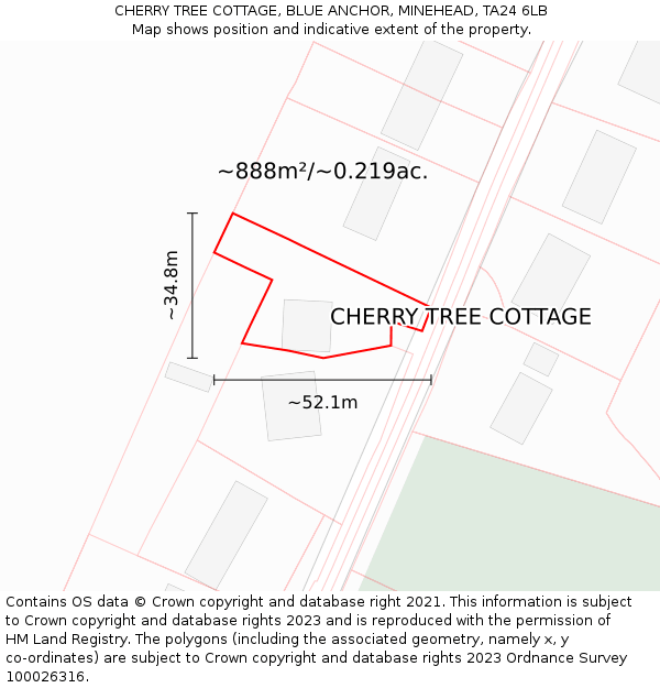 CHERRY TREE COTTAGE, BLUE ANCHOR, MINEHEAD, TA24 6LB: Plot and title map