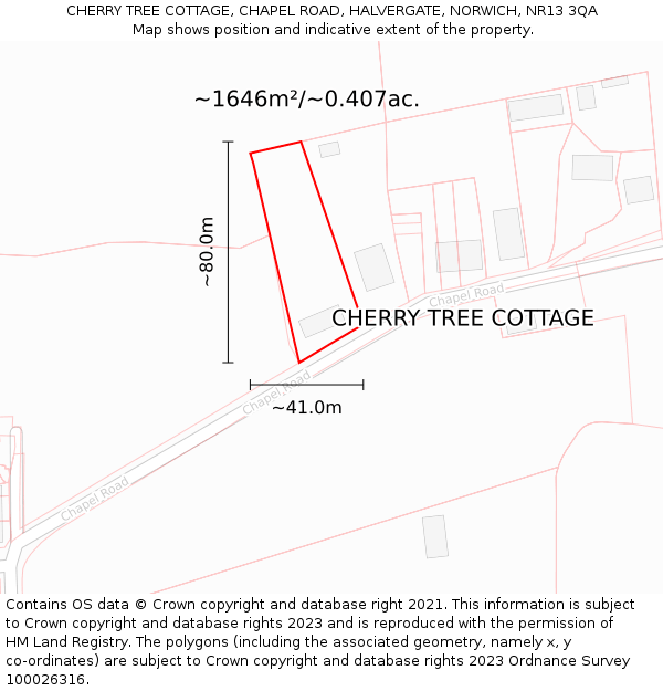 CHERRY TREE COTTAGE, CHAPEL ROAD, HALVERGATE, NORWICH, NR13 3QA: Plot and title map