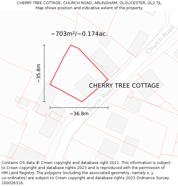 CHERRY TREE COTTAGE, CHURCH ROAD, ARLINGHAM, GLOUCESTER, GL2 7JL: Plot and title map