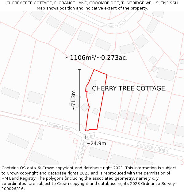 CHERRY TREE COTTAGE, FLORANCE LANE, GROOMBRIDGE, TUNBRIDGE WELLS, TN3 9SH: Plot and title map