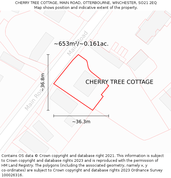 CHERRY TREE COTTAGE, MAIN ROAD, OTTERBOURNE, WINCHESTER, SO21 2EQ: Plot and title map