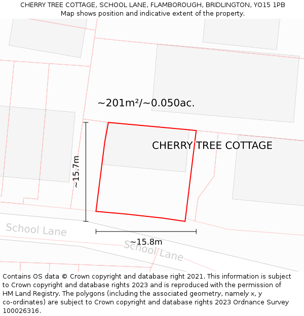 CHERRY TREE COTTAGE, SCHOOL LANE, FLAMBOROUGH, BRIDLINGTON, YO15 1PB: Plot and title map