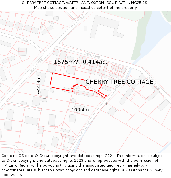 CHERRY TREE COTTAGE, WATER LANE, OXTON, SOUTHWELL, NG25 0SH: Plot and title map