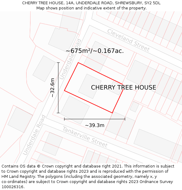 CHERRY TREE HOUSE, 14A, UNDERDALE ROAD, SHREWSBURY, SY2 5DL: Plot and title map