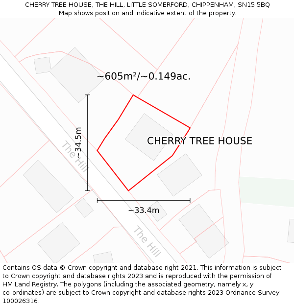 CHERRY TREE HOUSE, THE HILL, LITTLE SOMERFORD, CHIPPENHAM, SN15 5BQ: Plot and title map