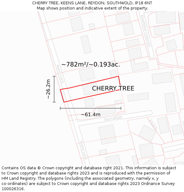 CHERRY TREE, KEENS LANE, REYDON, SOUTHWOLD, IP18 6NT: Plot and title map