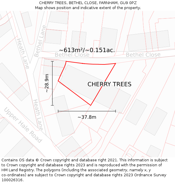 CHERRY TREES, BETHEL CLOSE, FARNHAM, GU9 0PZ: Plot and title map