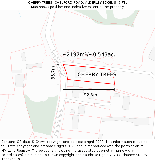 CHERRY TREES, CHELFORD ROAD, ALDERLEY EDGE, SK9 7TL: Plot and title map