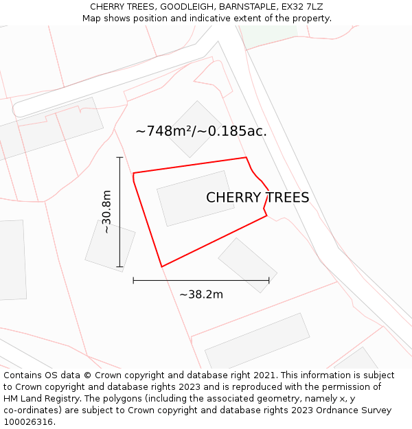 CHERRY TREES, GOODLEIGH, BARNSTAPLE, EX32 7LZ: Plot and title map