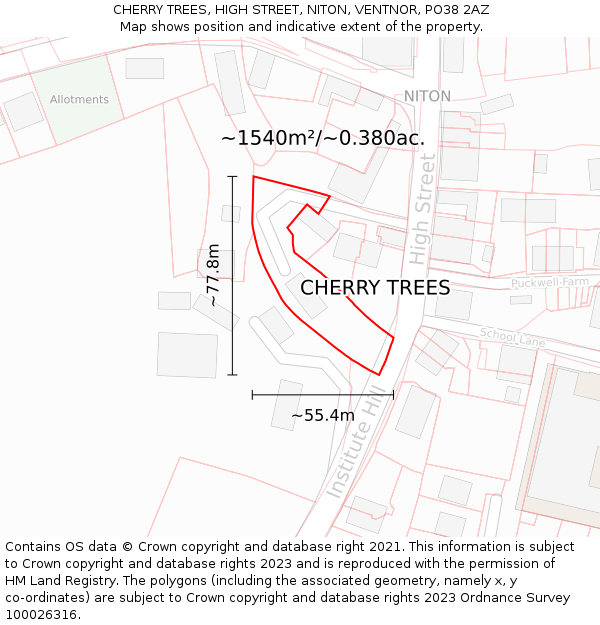 CHERRY TREES, HIGH STREET, NITON, VENTNOR, PO38 2AZ: Plot and title map