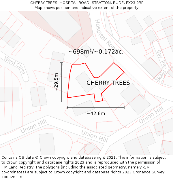 CHERRY TREES, HOSPITAL ROAD, STRATTON, BUDE, EX23 9BP: Plot and title map