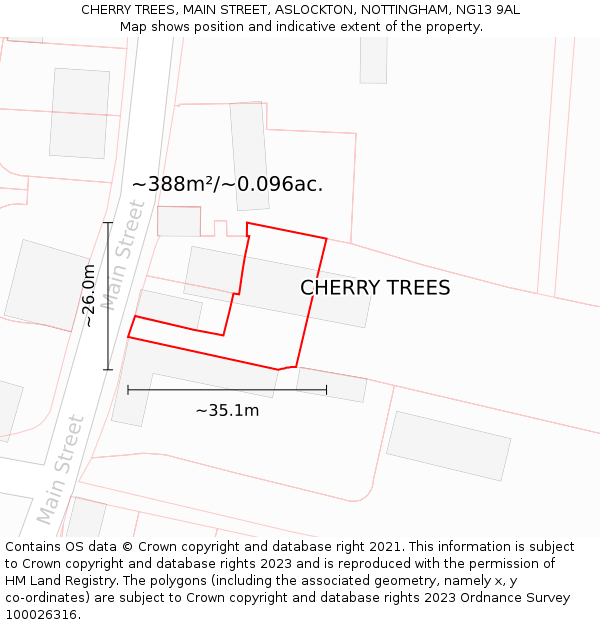 CHERRY TREES, MAIN STREET, ASLOCKTON, NOTTINGHAM, NG13 9AL: Plot and title map