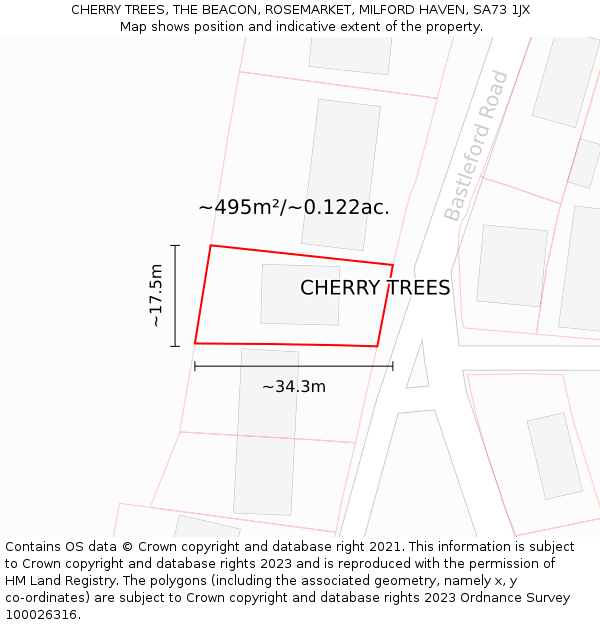 CHERRY TREES, THE BEACON, ROSEMARKET, MILFORD HAVEN, SA73 1JX: Plot and title map