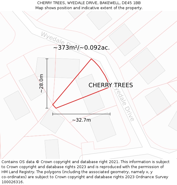 CHERRY TREES, WYEDALE DRIVE, BAKEWELL, DE45 1BB: Plot and title map