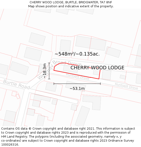 CHERRY WOOD LODGE, BURTLE, BRIDGWATER, TA7 8NF: Plot and title map