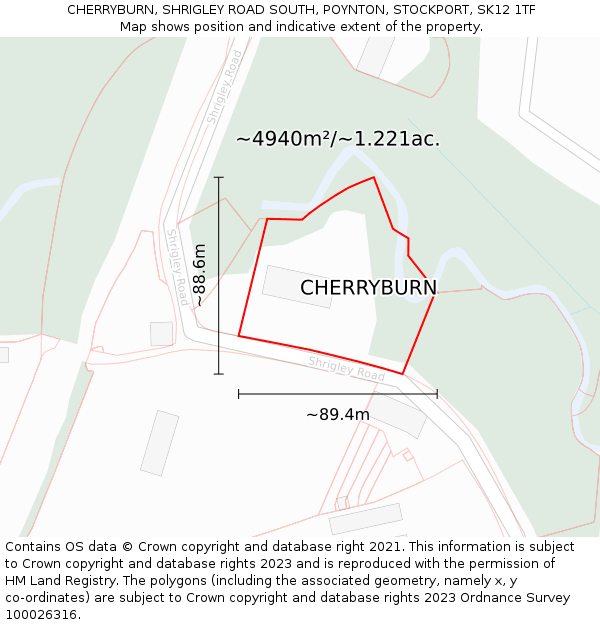 CHERRYBURN, SHRIGLEY ROAD SOUTH, POYNTON, STOCKPORT, SK12 1TF: Plot and title map