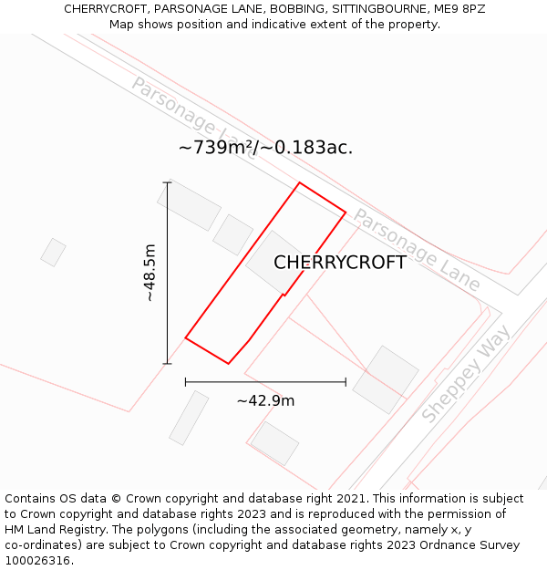 CHERRYCROFT, PARSONAGE LANE, BOBBING, SITTINGBOURNE, ME9 8PZ: Plot and title map