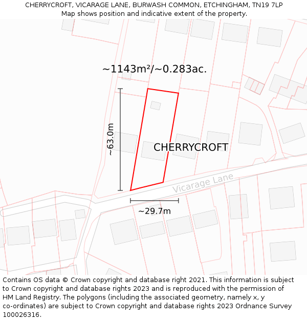 CHERRYCROFT, VICARAGE LANE, BURWASH COMMON, ETCHINGHAM, TN19 7LP: Plot and title map