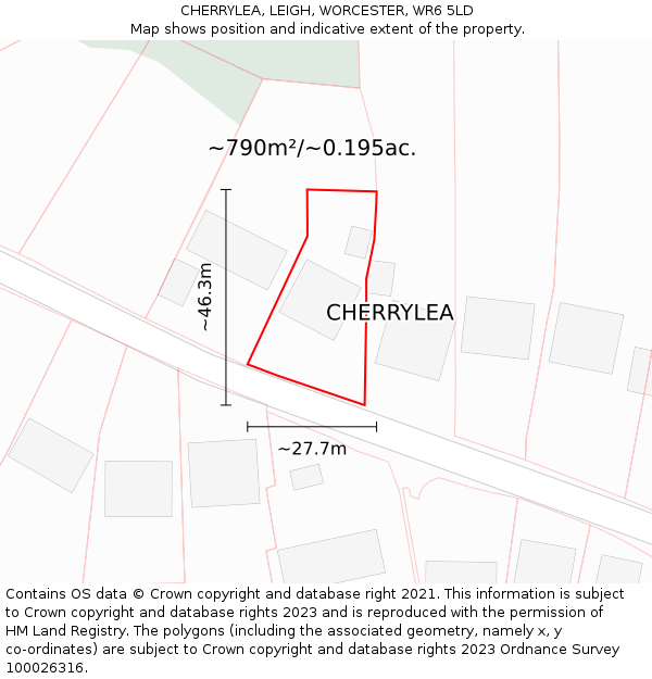 CHERRYLEA, LEIGH, WORCESTER, WR6 5LD: Plot and title map