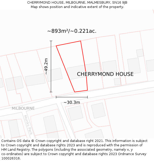 CHERRYMOND HOUSE, MILBOURNE, MALMESBURY, SN16 9JB: Plot and title map