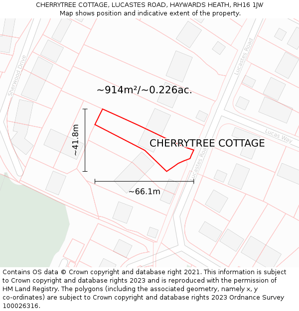 CHERRYTREE COTTAGE, LUCASTES ROAD, HAYWARDS HEATH, RH16 1JW: Plot and title map