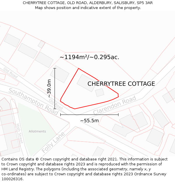 CHERRYTREE COTTAGE, OLD ROAD, ALDERBURY, SALISBURY, SP5 3AR: Plot and title map