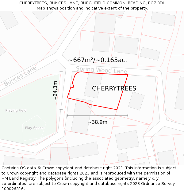 CHERRYTREES, BUNCES LANE, BURGHFIELD COMMON, READING, RG7 3DL: Plot and title map