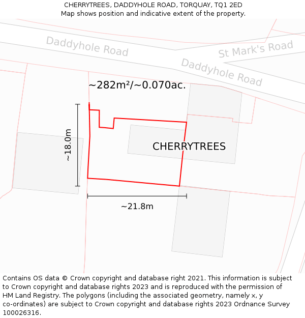 CHERRYTREES, DADDYHOLE ROAD, TORQUAY, TQ1 2ED: Plot and title map