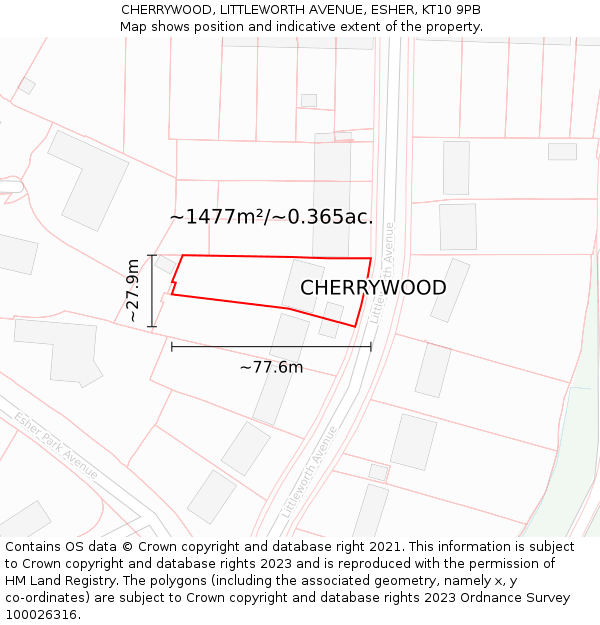 CHERRYWOOD, LITTLEWORTH AVENUE, ESHER, KT10 9PB: Plot and title map