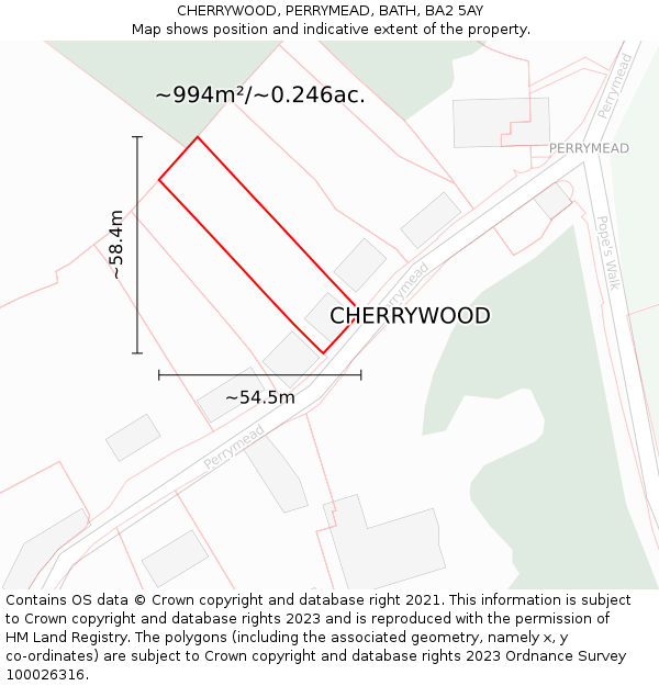 CHERRYWOOD, PERRYMEAD, BATH, BA2 5AY: Plot and title map