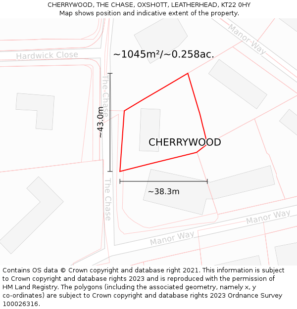 CHERRYWOOD, THE CHASE, OXSHOTT, LEATHERHEAD, KT22 0HY: Plot and title map