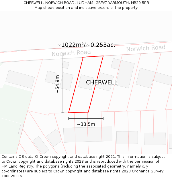 CHERWELL, NORWICH ROAD, LUDHAM, GREAT YARMOUTH, NR29 5PB: Plot and title map