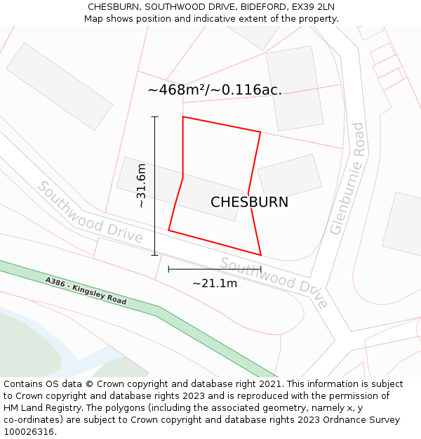 CHESBURN, SOUTHWOOD DRIVE, BIDEFORD, EX39 2LN: Plot and title map