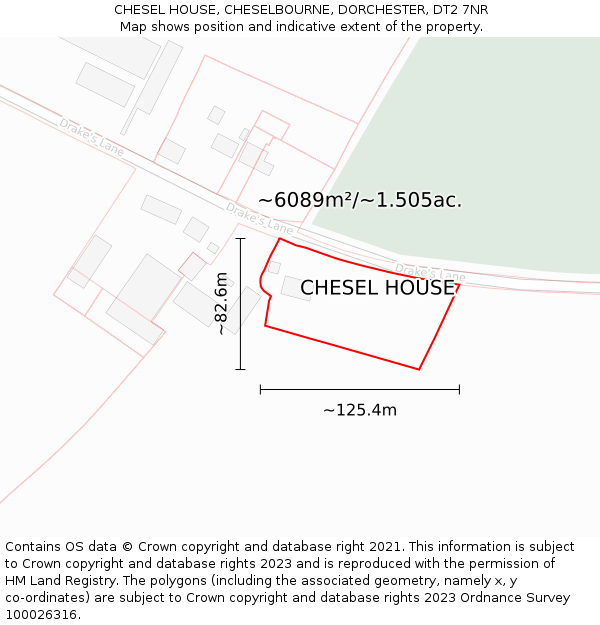 CHESEL HOUSE, CHESELBOURNE, DORCHESTER, DT2 7NR: Plot and title map