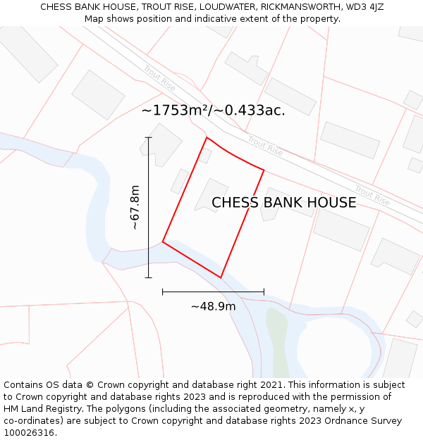 CHESS BANK HOUSE, TROUT RISE, LOUDWATER, RICKMANSWORTH, WD3 4JZ: Plot and title map