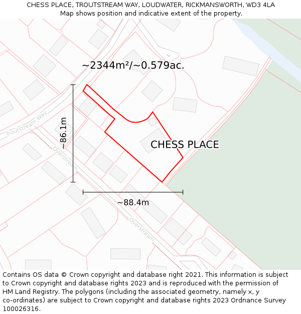 CHESS PLACE, TROUTSTREAM WAY, LOUDWATER, RICKMANSWORTH, WD3 4LA: Plot and title map